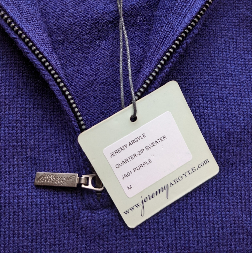 Price drop.So warm. Jeremy Argyle NYC Merino Wool Quarter zip pullover purple M - Picture 6 of 6